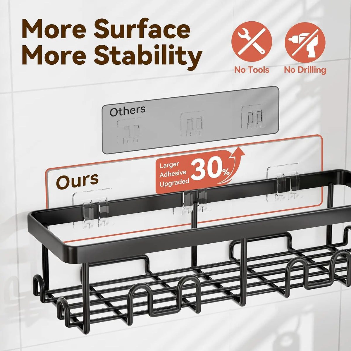 No Drill Stainless Steel Adhesive Shower Caddy Wall Shelf Organizer