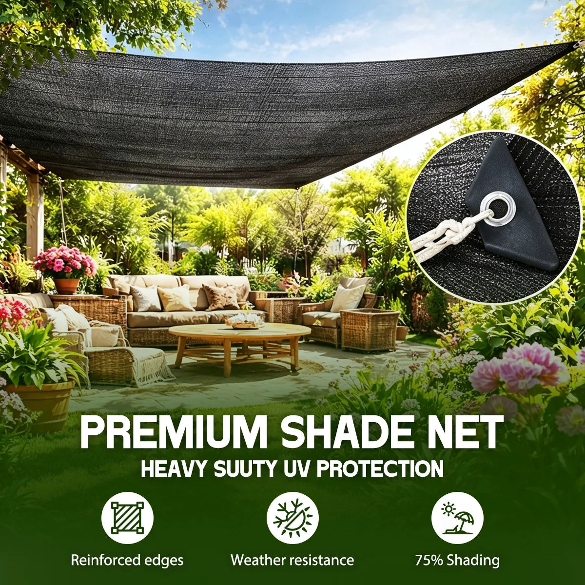 Heavy Duty HDPE Sun Shade Net With Grommets For Gardens
