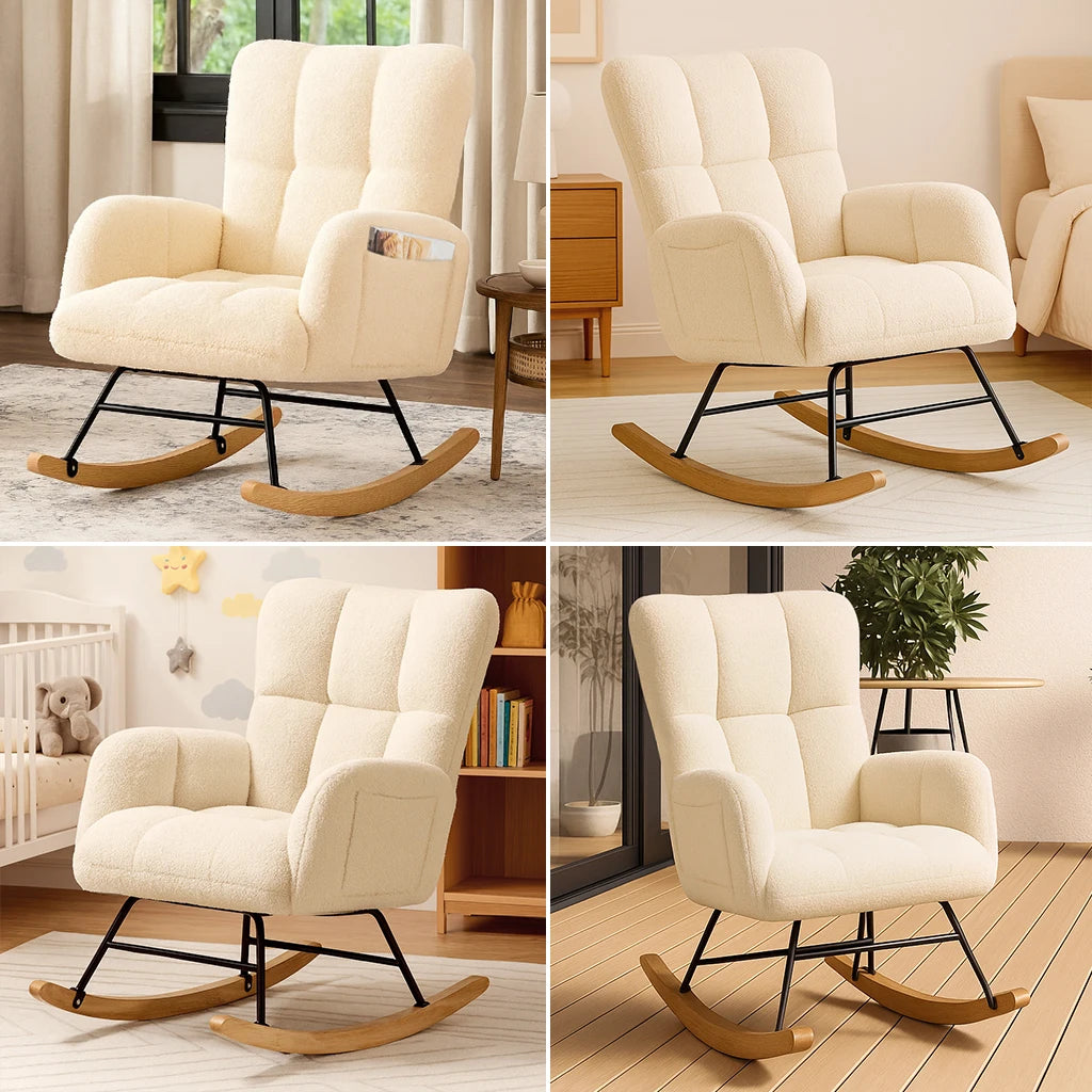Comhoma Modern Velvet Nursery Rocking Chair With High Back Design