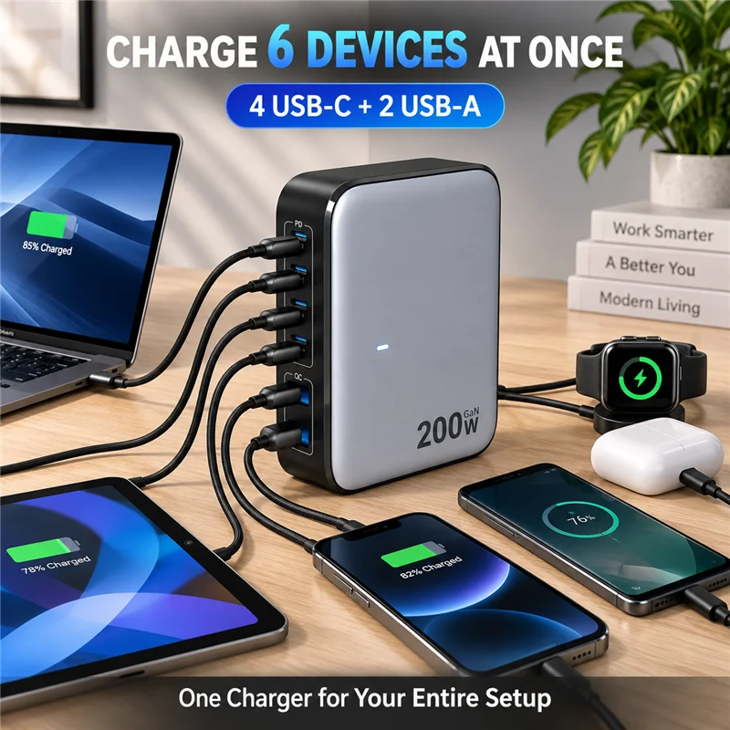 Compact 100 Watt Multi Port Fast Charger For Electronics