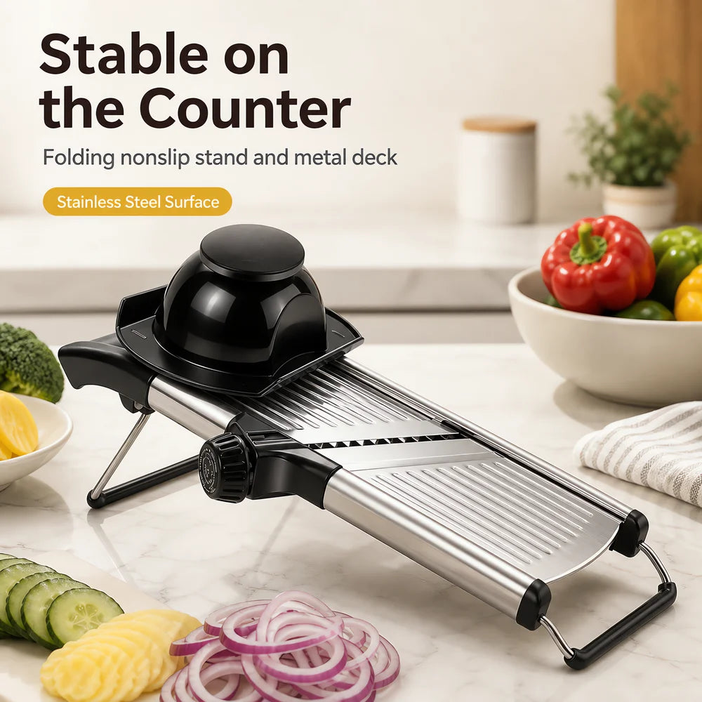 Adjustable Mandoline Slicer With Food Holder For Kitchen Use