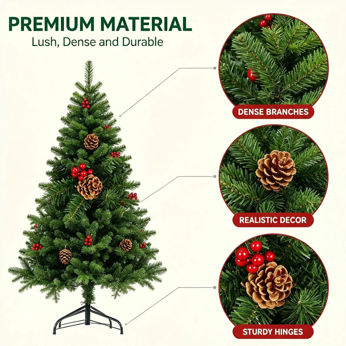 Artificial Christmas Tree With Pine Cones And Metal Stand