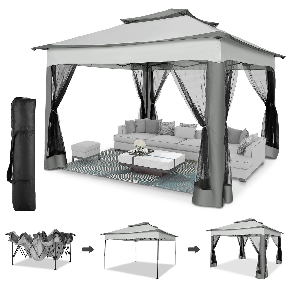 Tooluck Pop Up Gazebo With Waterproof Canopy And Mosquito Netting