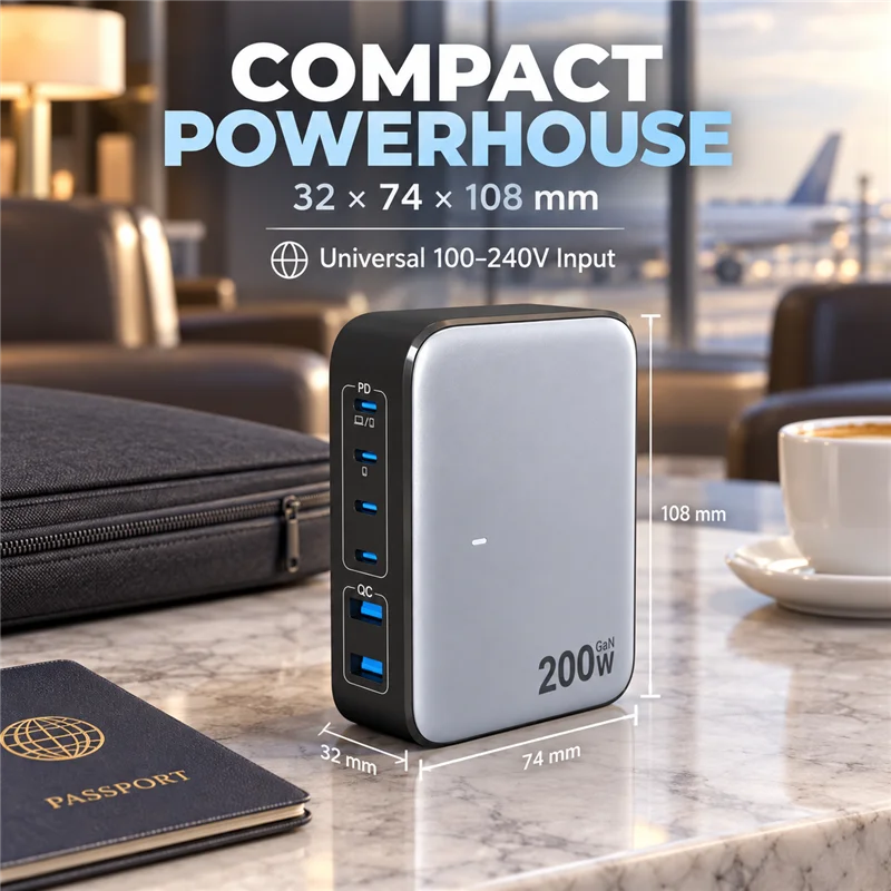 Compact 100 Watt Multi Port Fast Charger For Electronics