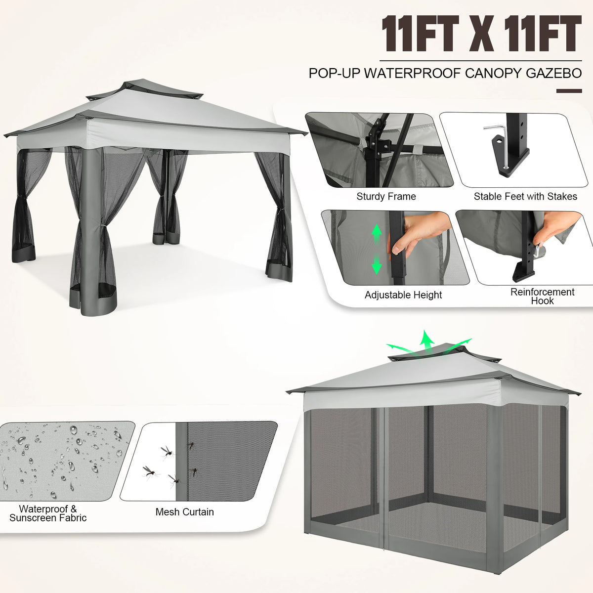 Tooluck Pop Up Gazebo Canopy With Mosquito Netting