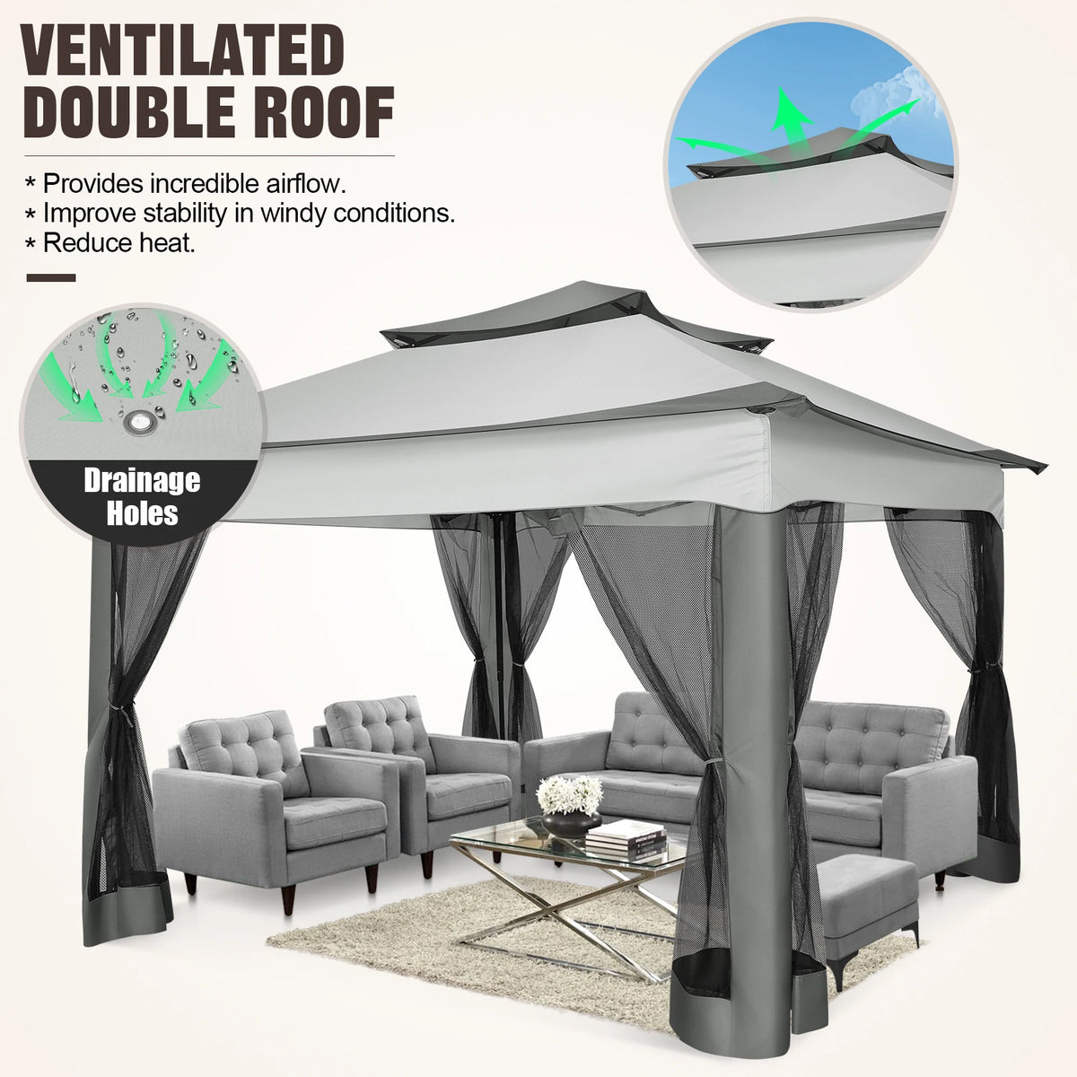 Tooluck Pop Up Gazebo Canopy With Mosquito Netting