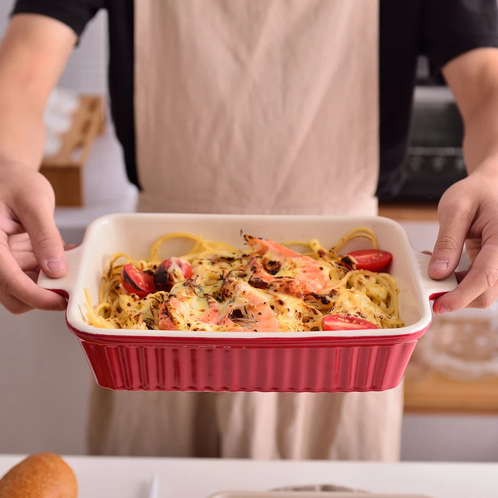 MALACASA Ceramic Baking Dish Set With Handles For Oven Cooking