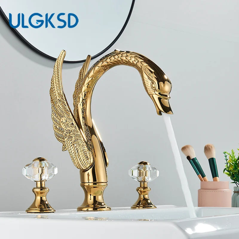 Ulgksd Swan Shape Bathroom Faucet With Crystal Handles