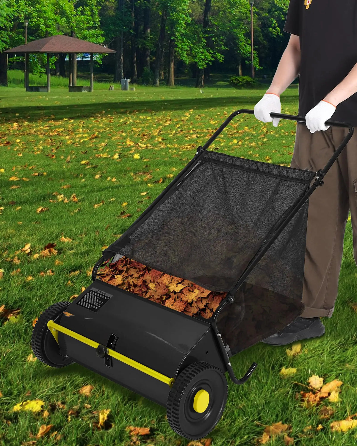Push Lawn Sweeper With Mesh Bag For Efficient Yard Cleanup