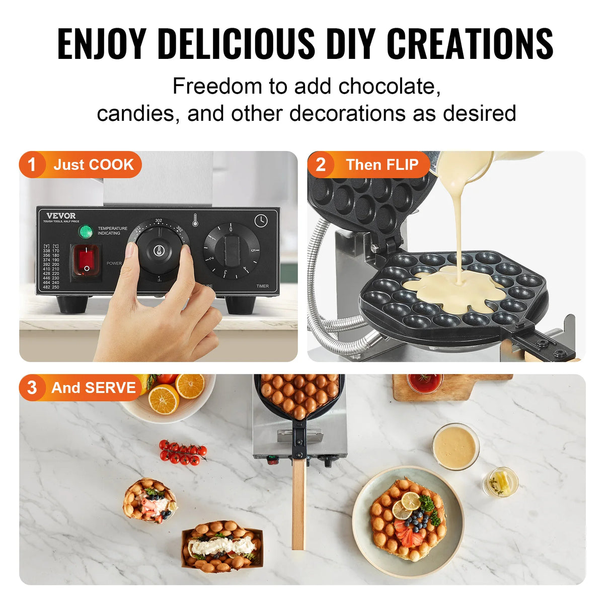 VevoR Commercial Egg Bubble Waffle Maker With Dual Pans