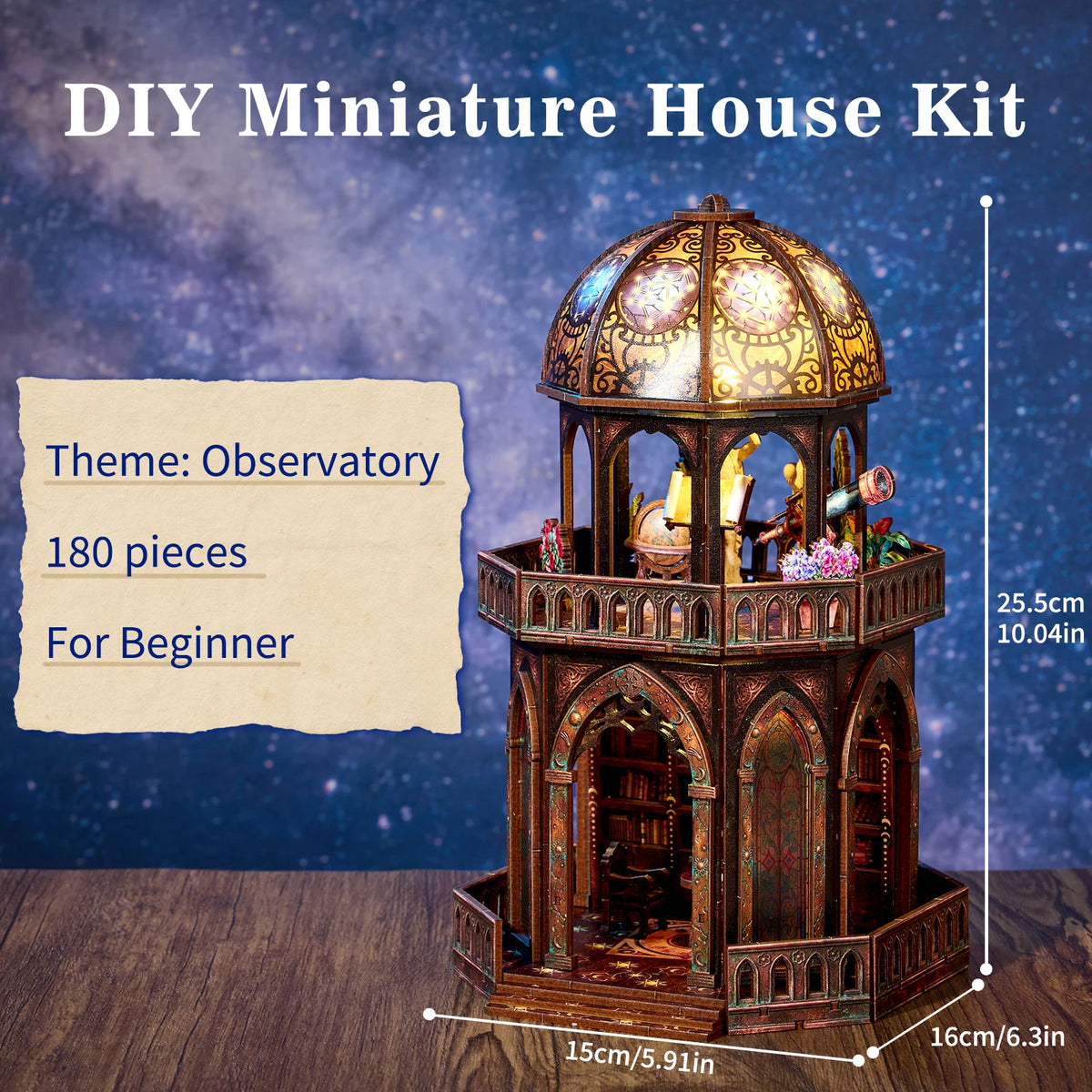DIY 3D Wooden Observatory Book Nook Puzzle Kit For Bookshelves