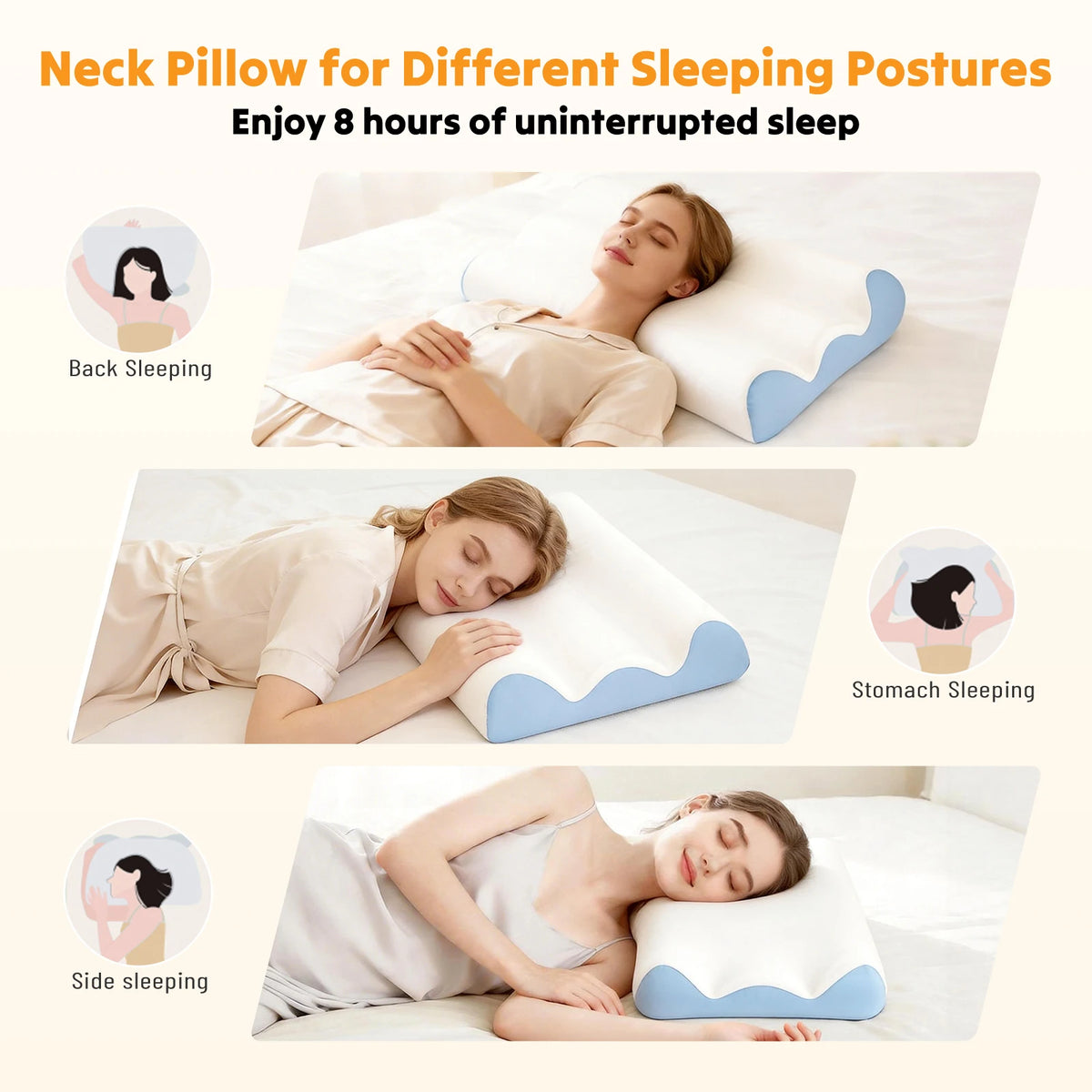 JHK Ergonomic Contour Memory Foam Pillow With Cooling Washable Cover