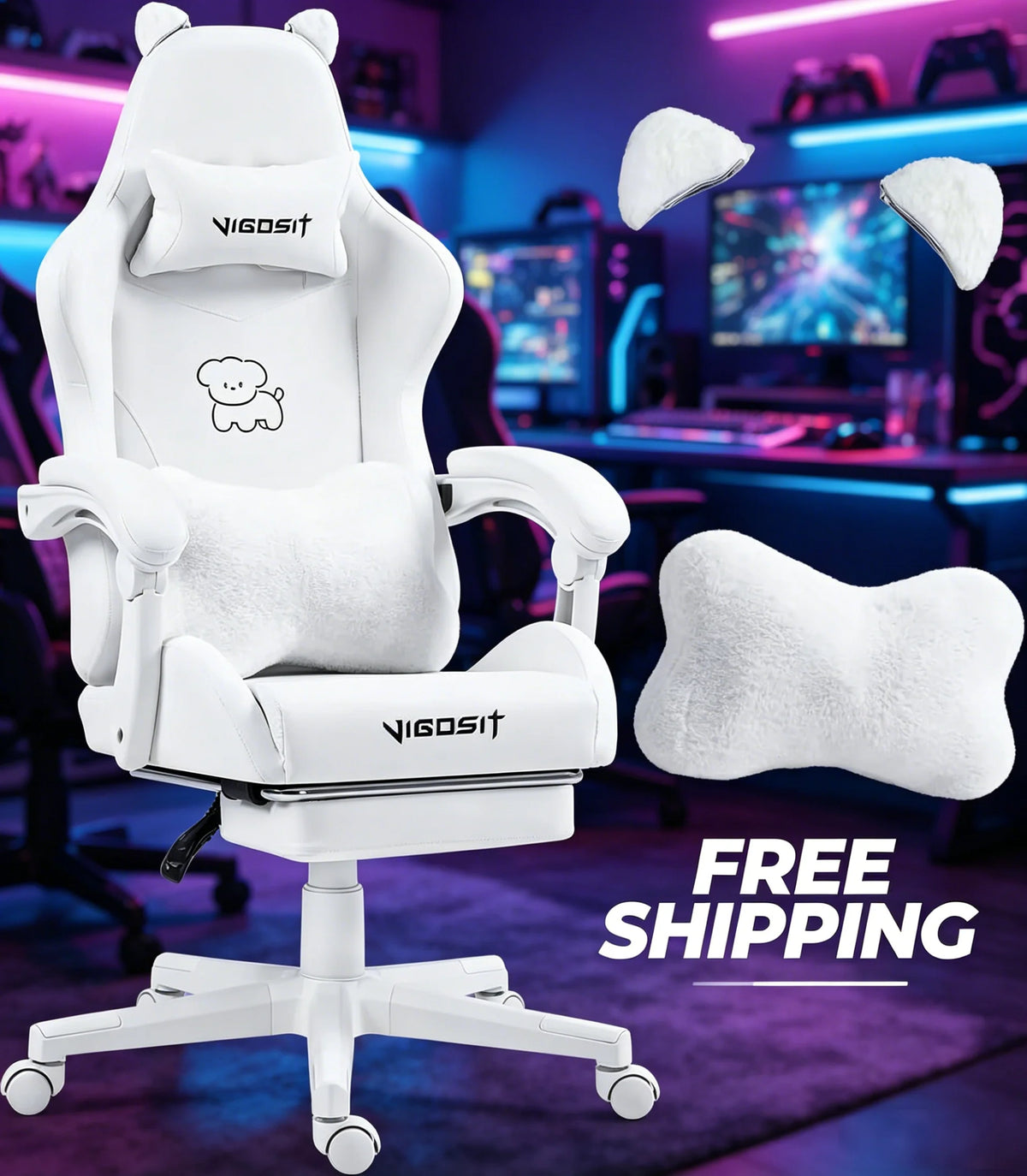 VIGOSIT Ergonomic Gaming Chair With Footrest And Headrest