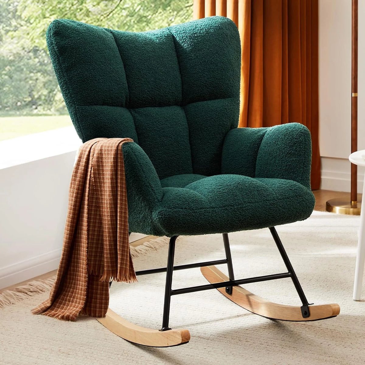 Studyset Modern Teddy Boucle Rocking Chair Side Pocket Living Room