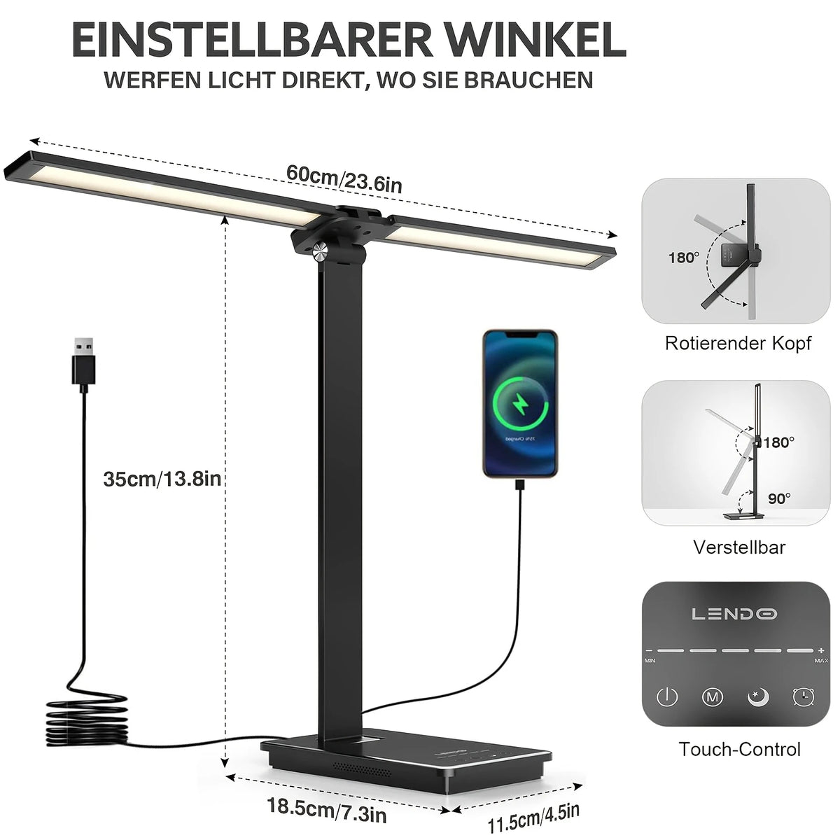 Dumiloo Double Head Led Desk Lamp Adjustable Usb Powered