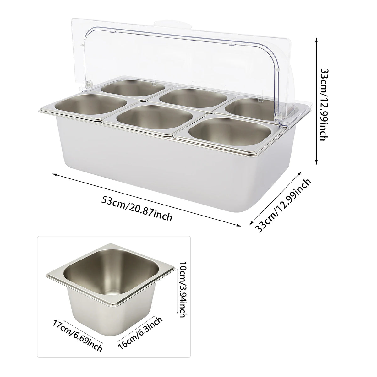Dual Use Buffet Serving Station With Six Stainless Steel Pans