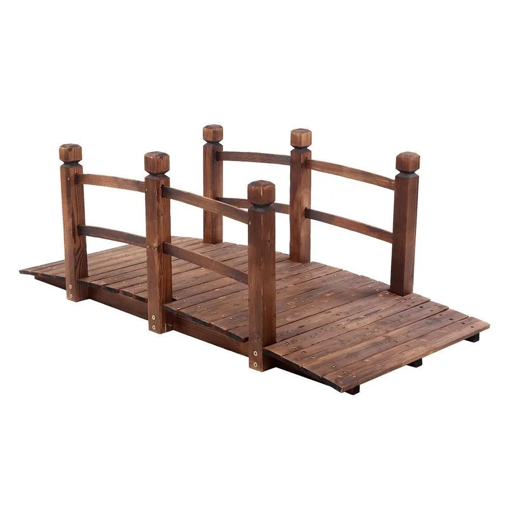 Natural Wooden Garden Bridge With Double Rails For Outdoor Walkways