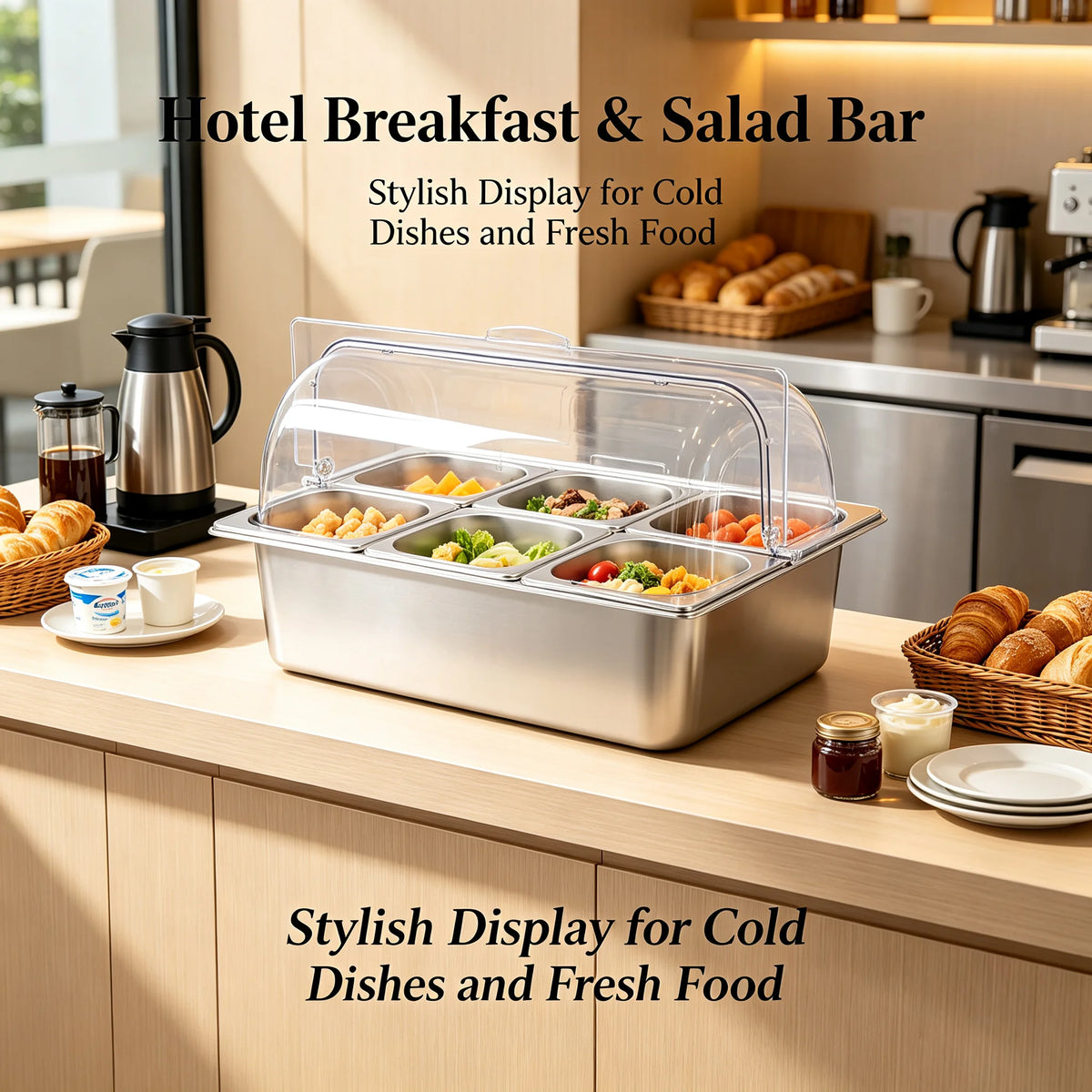 Dual Use Buffet Serving Station With Six Stainless Steel Pans