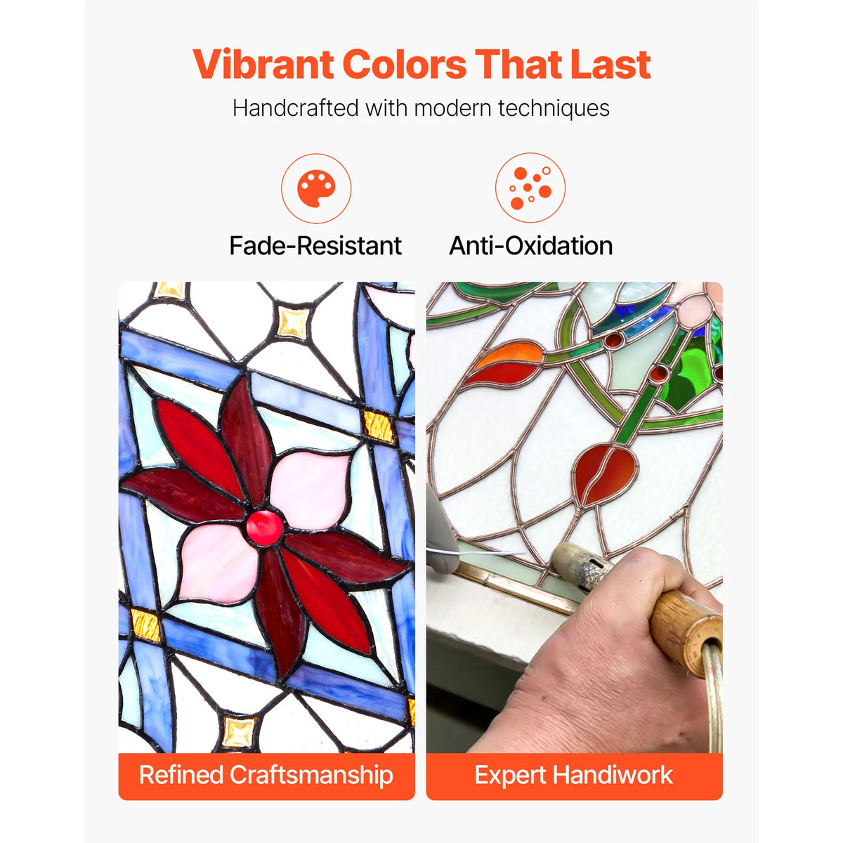 SucceBuy Tiffany Style Stained Glass Hanging Window Panel With Chain