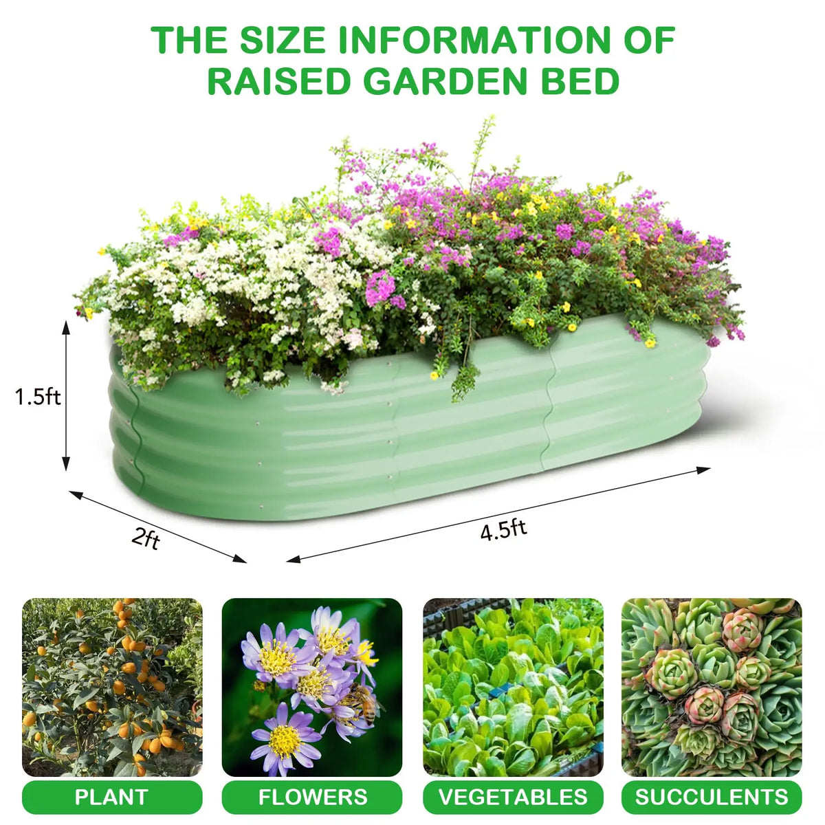 HiMISS Oval Galvanized Steel Raised Garden Bed Metal Planter