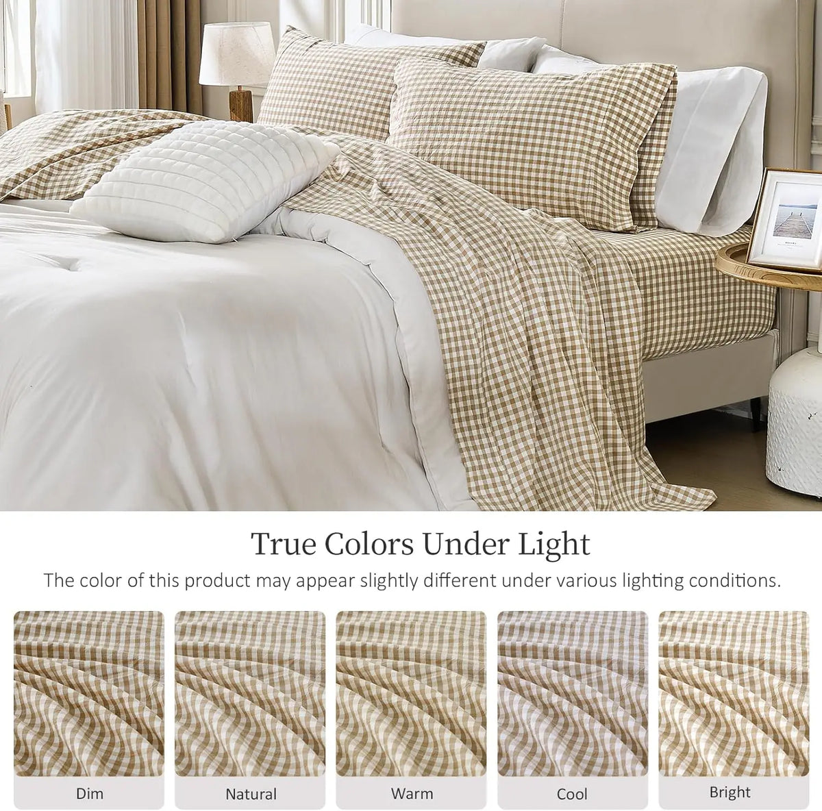 Gingham Washed Cotton Sheet Set Soft Deep Pocket Bedding