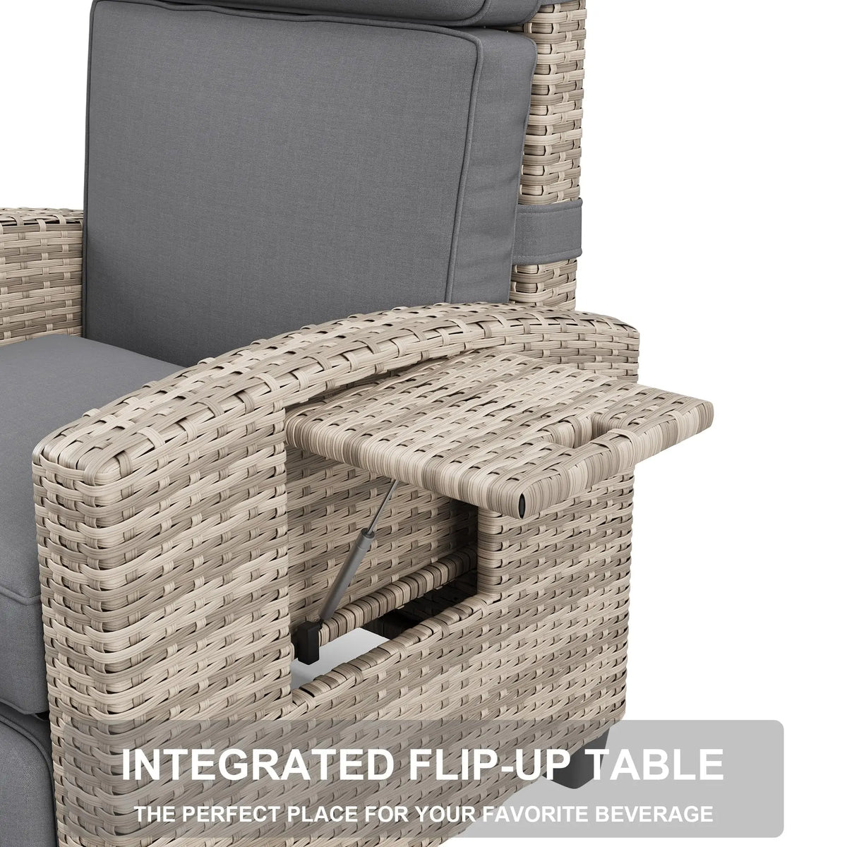 Adjustable Wicker Recliner With Footrest And Flip Up Side Table