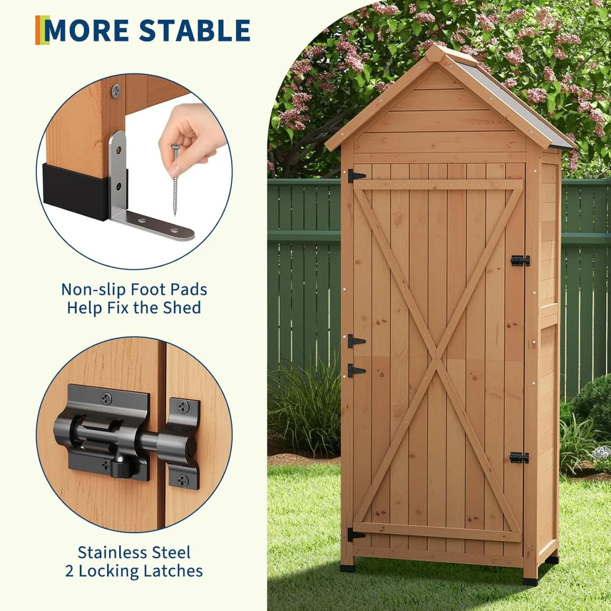 Outdoor Wooden Garden Storage Cabinet With Lockable Door And Shelves