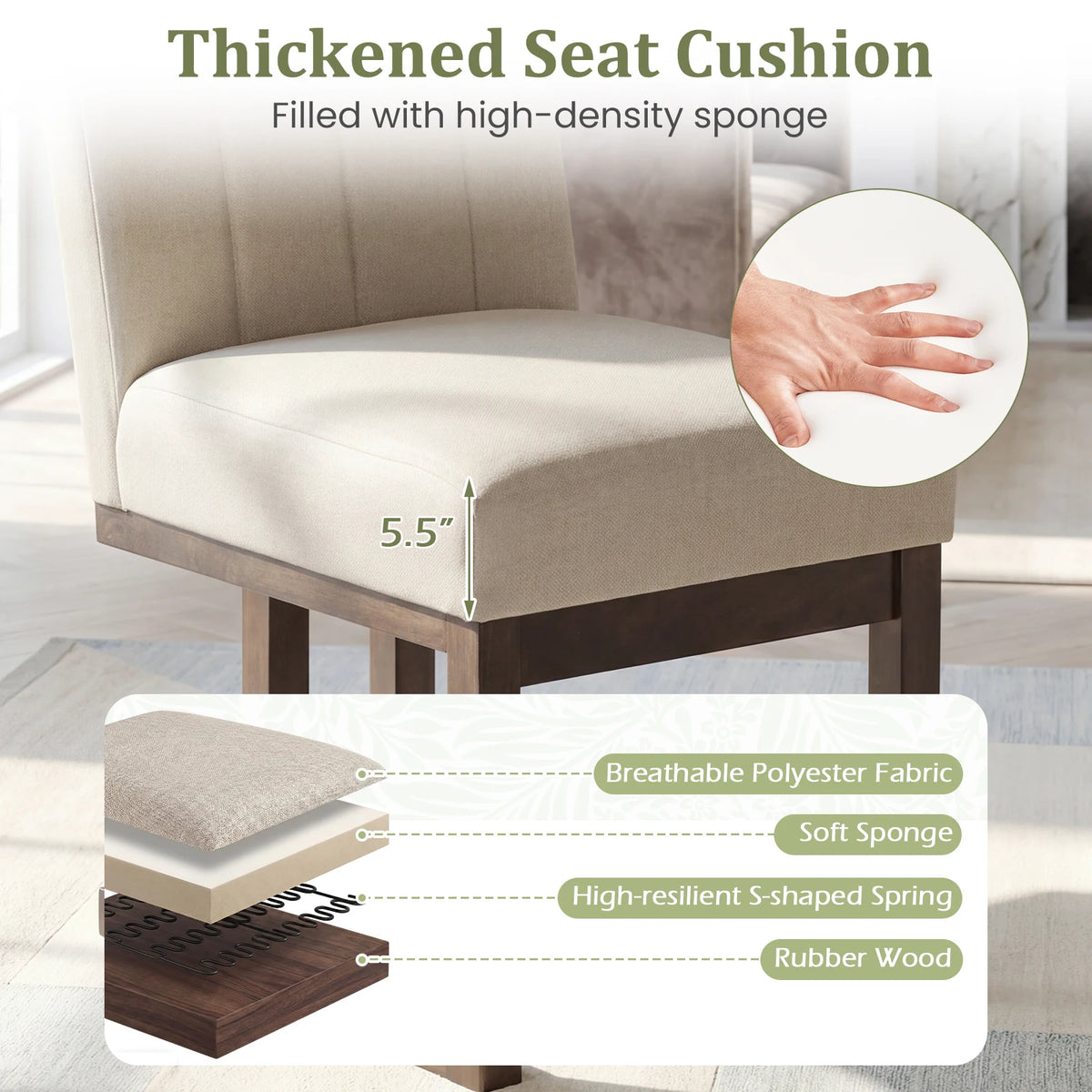 HOMASIS Modern Farmhouse Wooden Dining Chairs With Fabric Upholstery