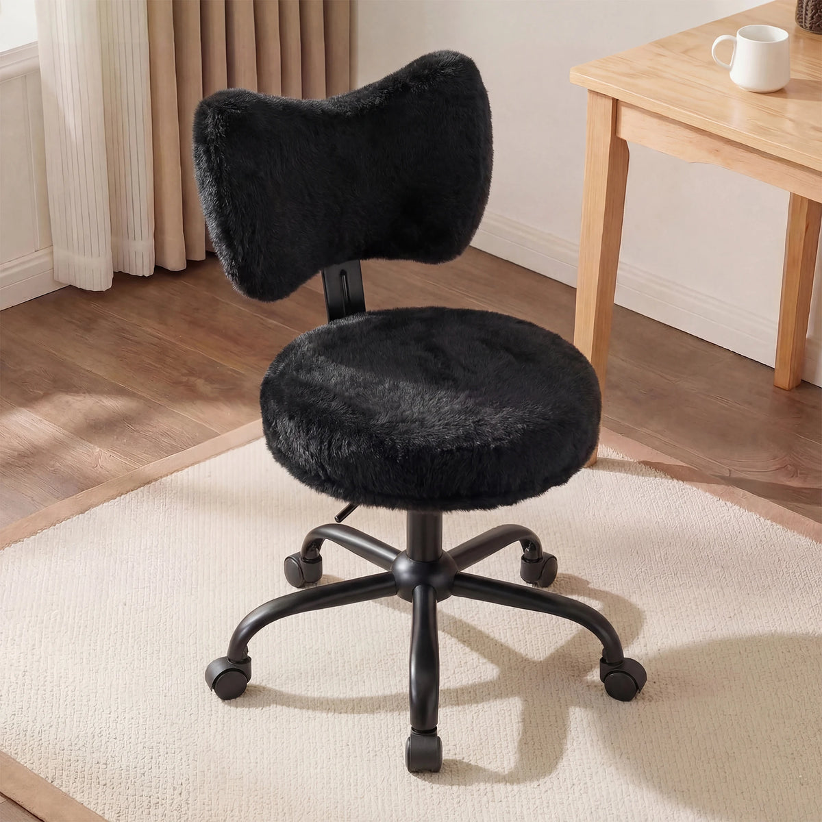 EnHomee Adjustable Faux Fur Vanity Chair With Rotating Base