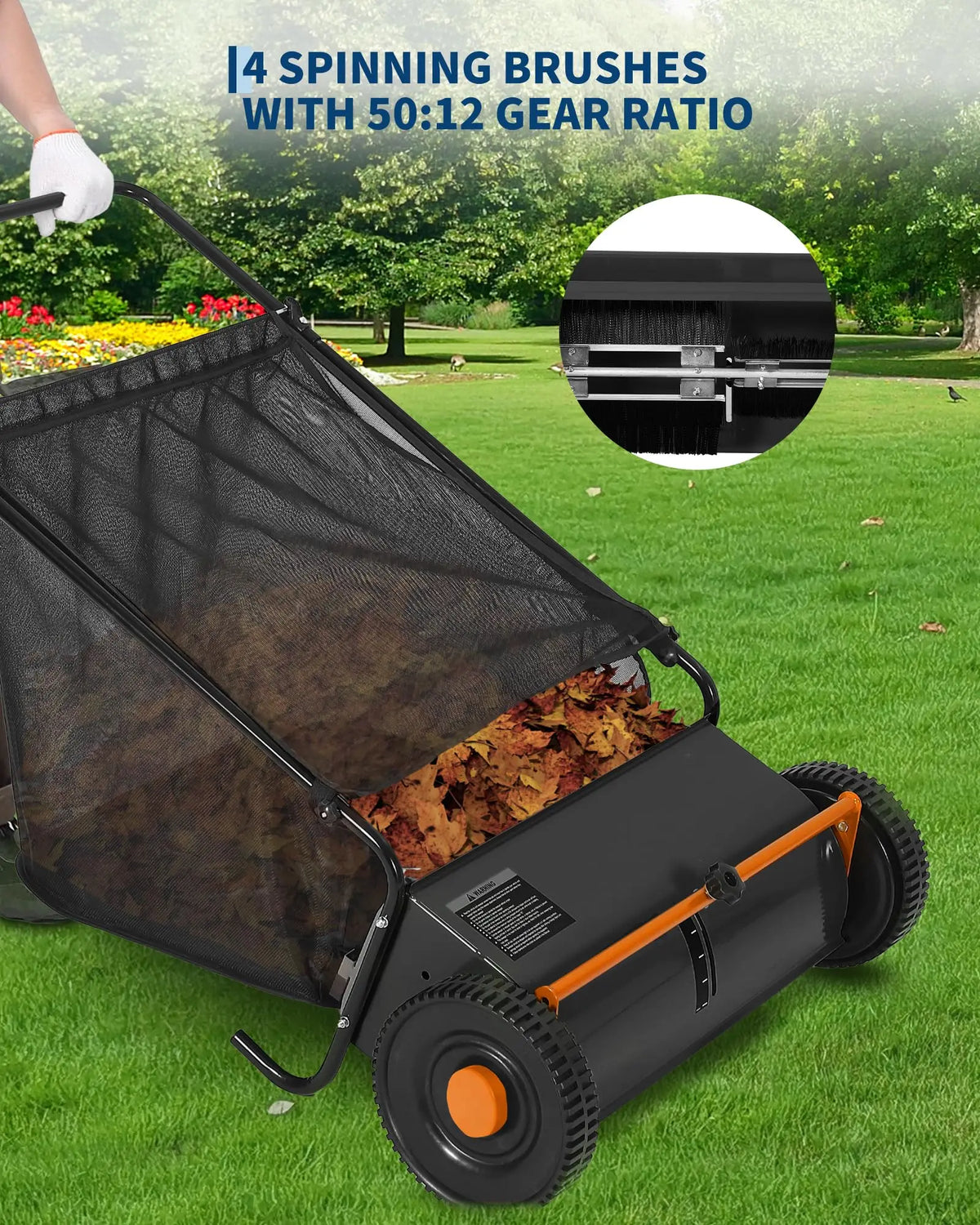 Push Lawn Sweeper With Mesh Bag For Efficient Yard Cleanup