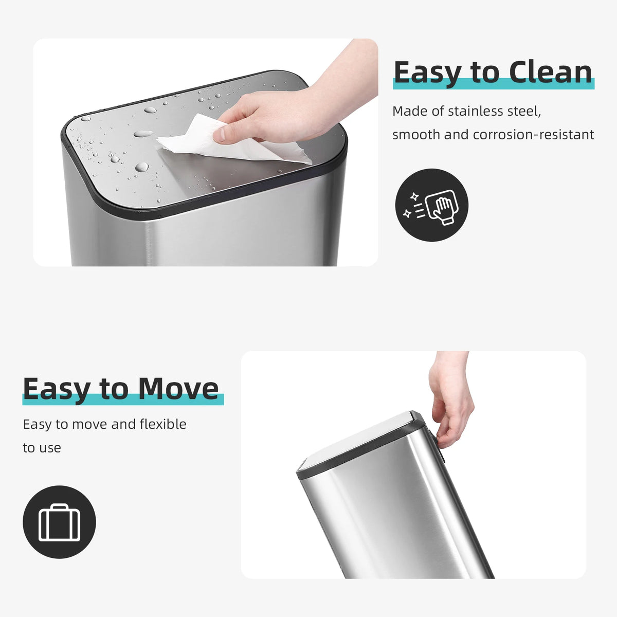 HiMISS Stainless Steel Kitchen Trash Can With Soft Close Lid