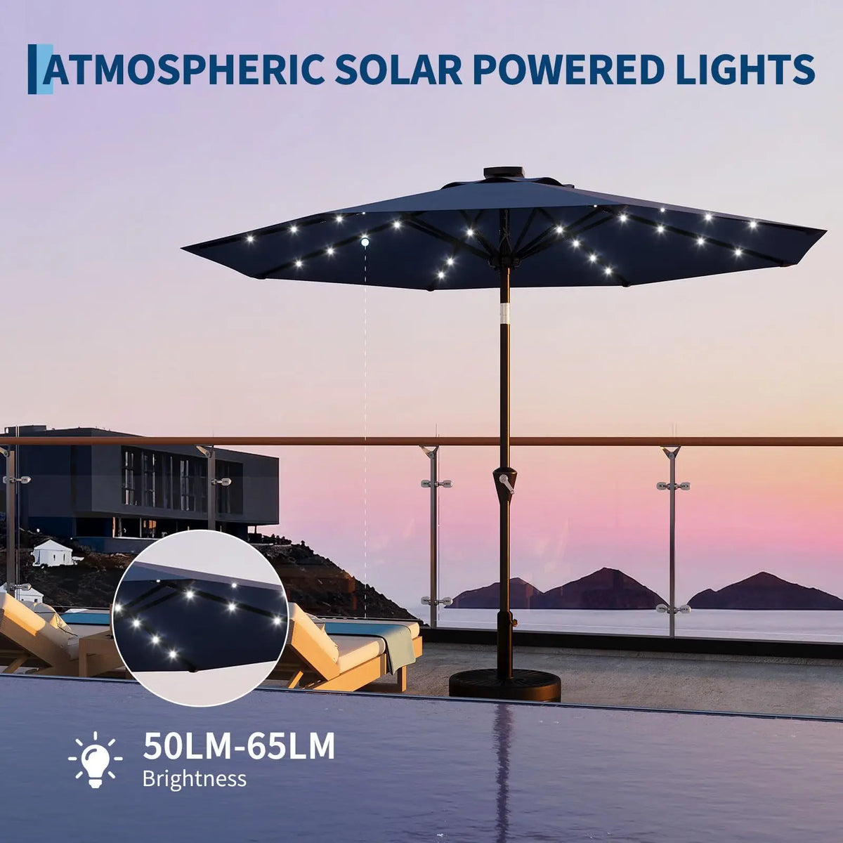 HiMiss Solar Patio Umbrella With LED Lights And UV Protection