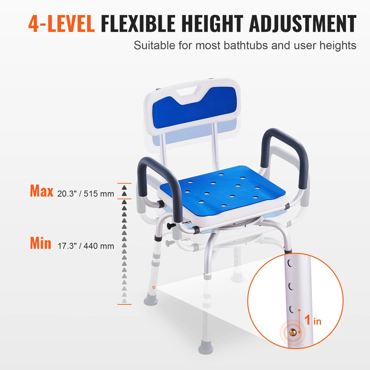 SucceBuy 360 Degree Swivel Shower Chair With Armrests And Backrest