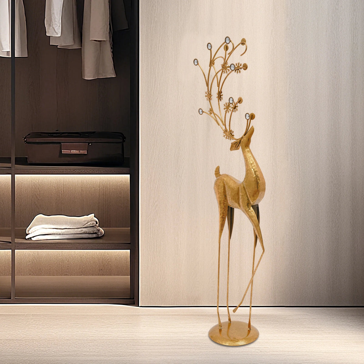 Decorative Deer Statue With Rhinestone Antlers For Home And Office