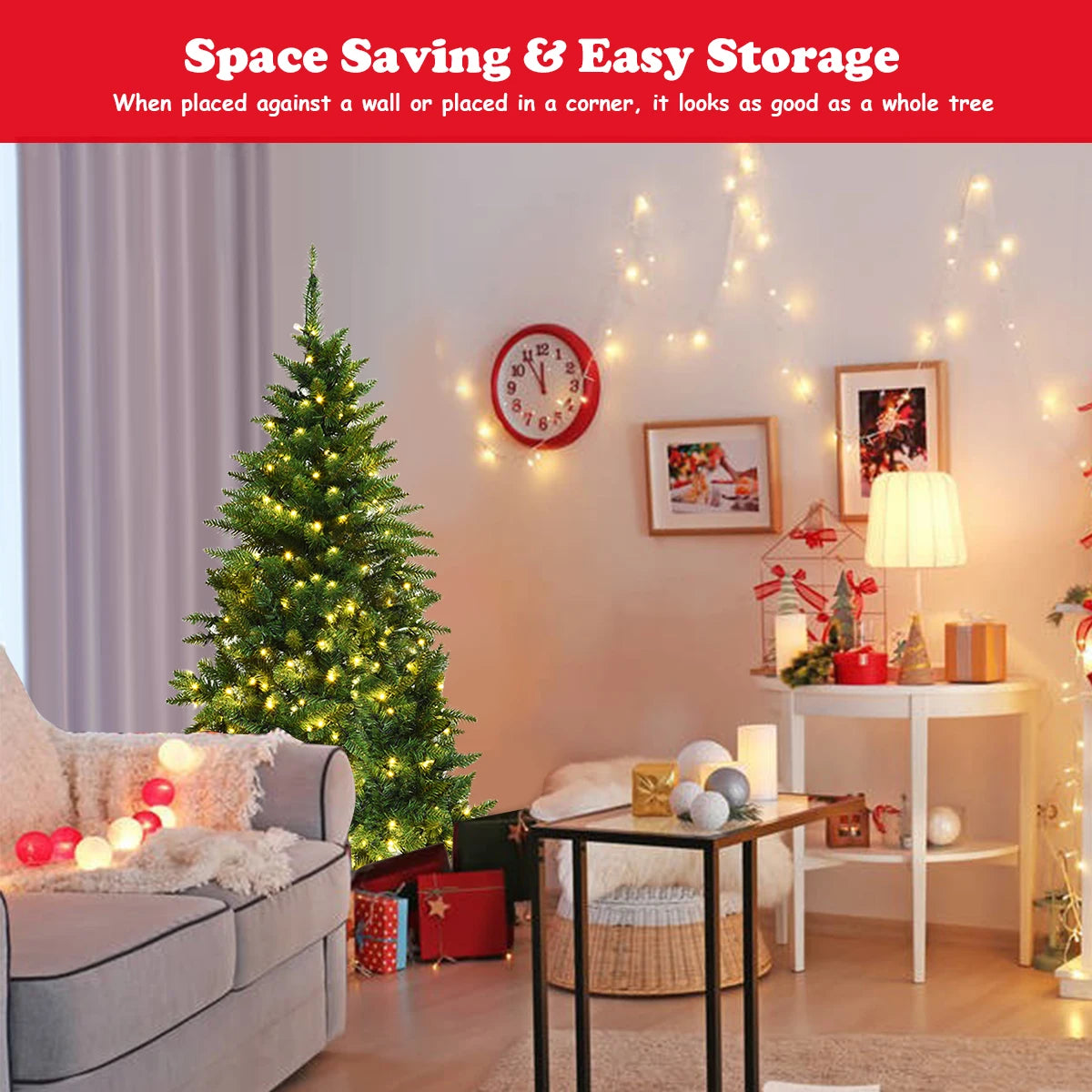 LIFEZEAL Half Christmas Tree For Indoor Wall And Corner Decoration