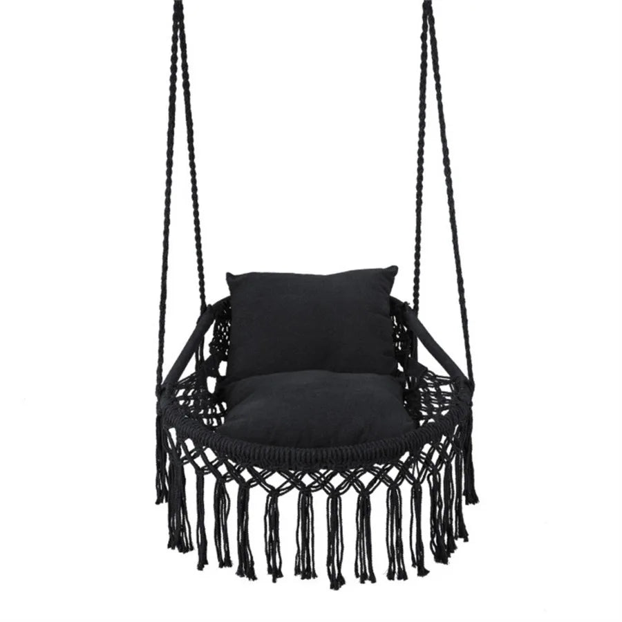 Boho Macrame Swing Chair With Cushions For Indoor Outdoor Use