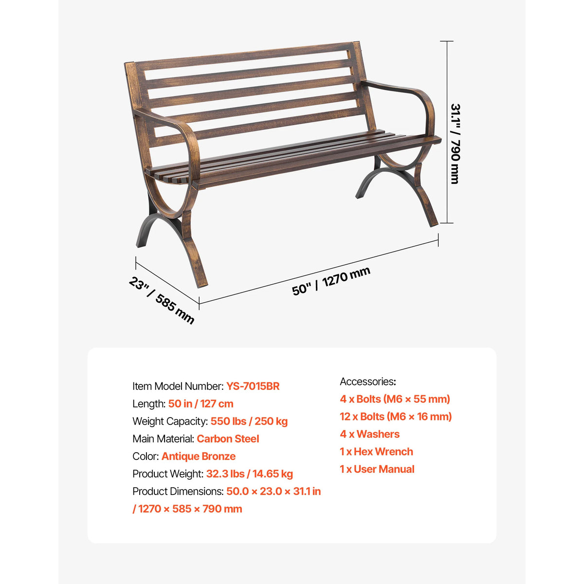 SucceBuy Wooden Outdoor Garden Bench With Sturdy Metal Patio Frame