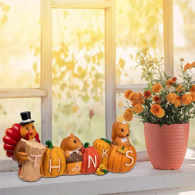 Joyfy Thanksgiving Pumpkin Turkey Tabletop Centerpiece Figurine