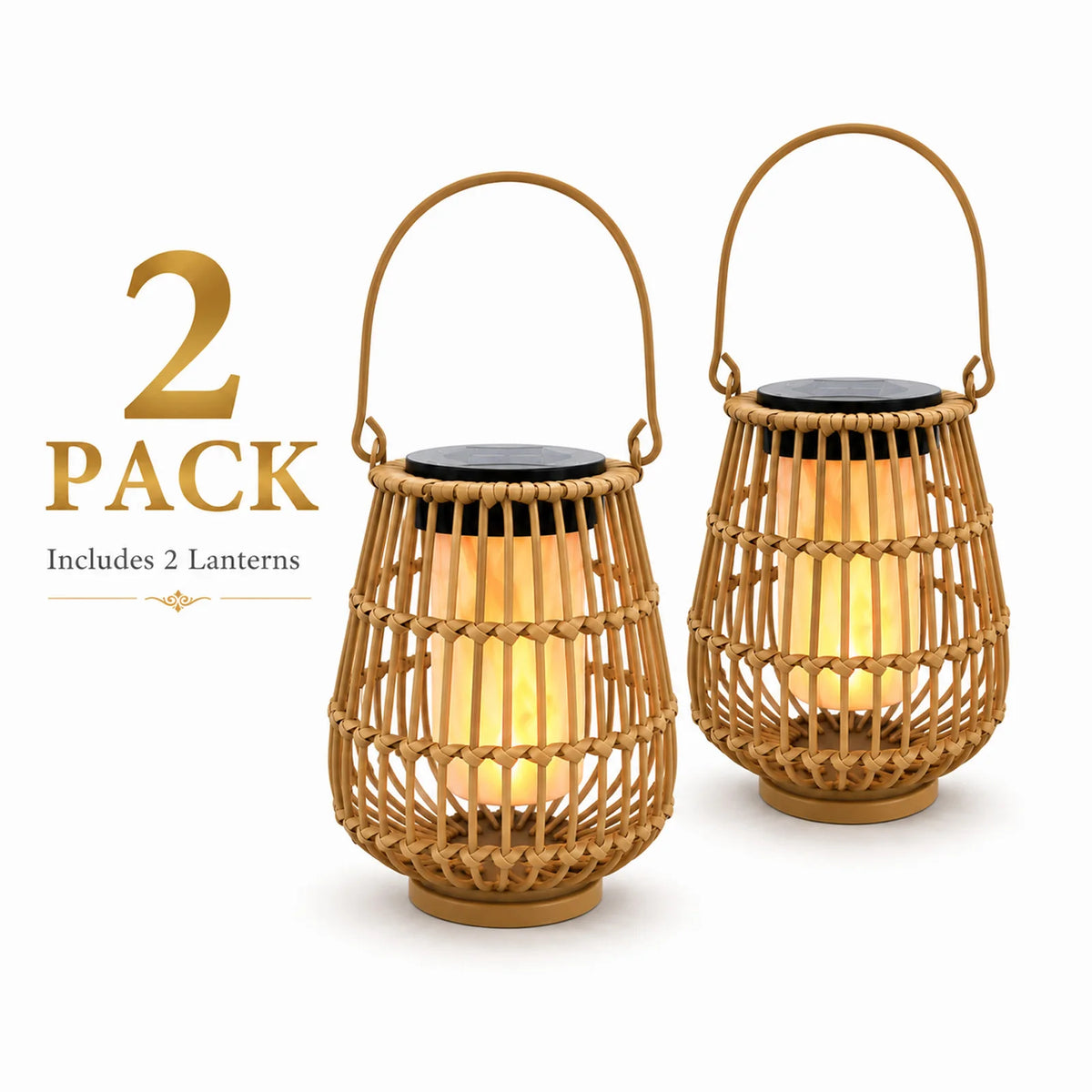 Solar Rattan Lanterns Outdoor Hanging Waterproof LED Garden Lights
