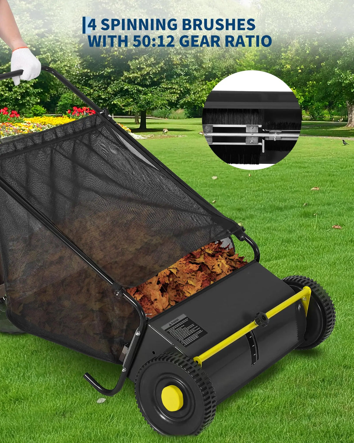 Push Lawn Sweeper With Mesh Bag For Efficient Yard Cleanup
