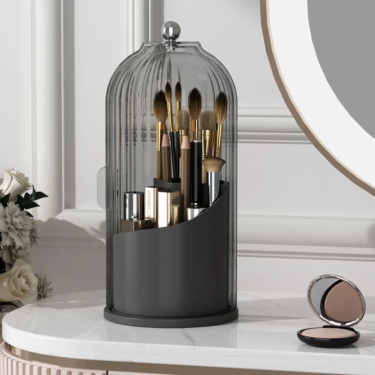 YOOLENS Rotating Makeup Brush Holder With Clear Dustproof Lid