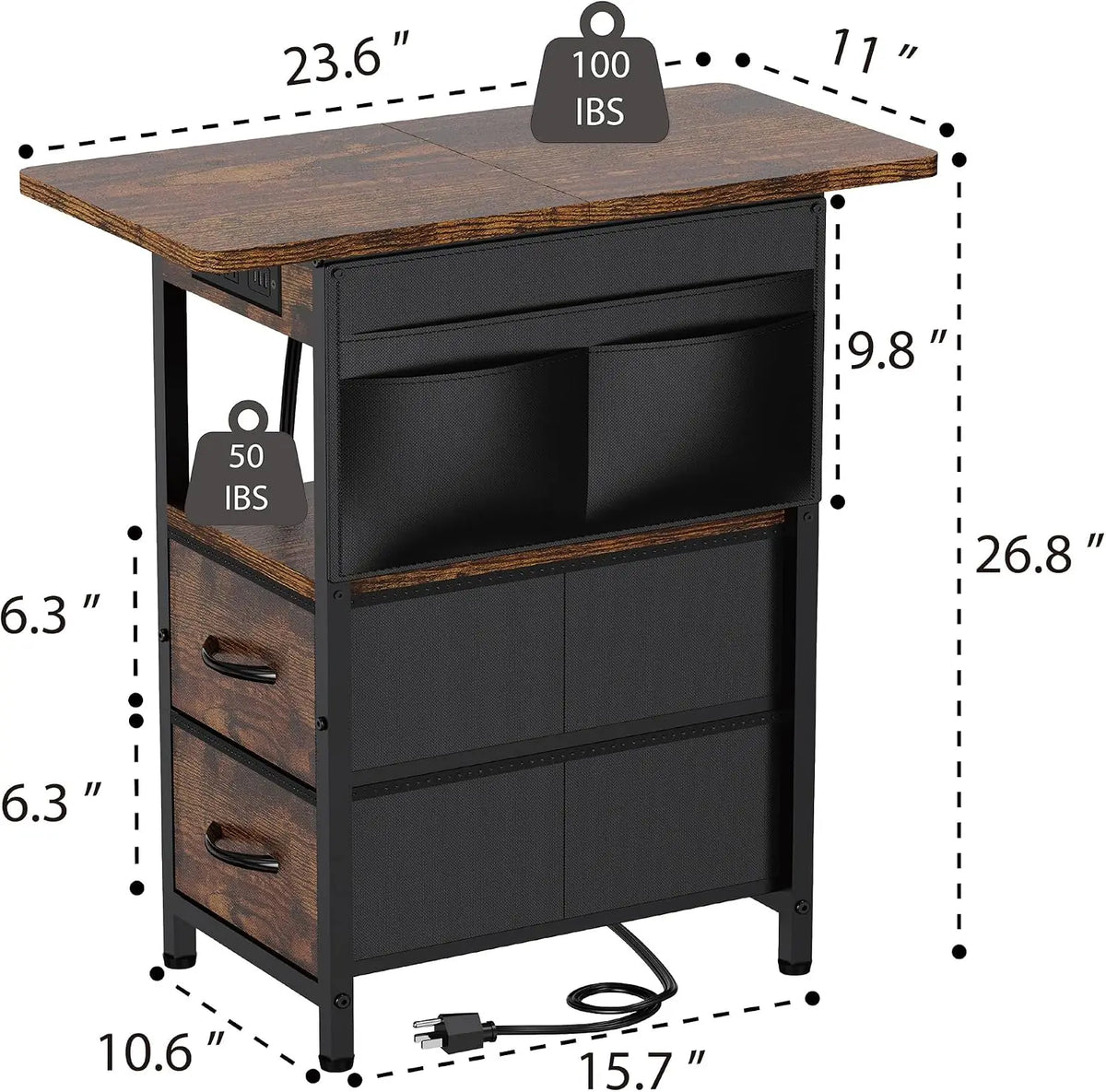 Novilla End Table With Charging Station And Storage Shelf