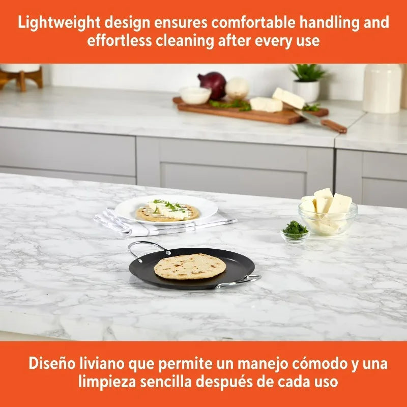 Carbon Steel Nonstick Round Comal With Sturdy Metal Side Handles