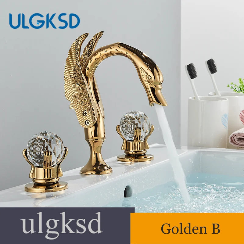 Ulgksd Swan Shape Bathroom Faucet With Crystal Handles