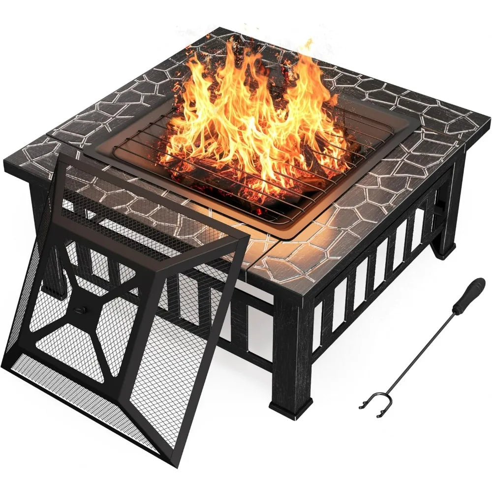 Devoko Metal Outdoor Fire Pit With Waterproof Cover For Patio