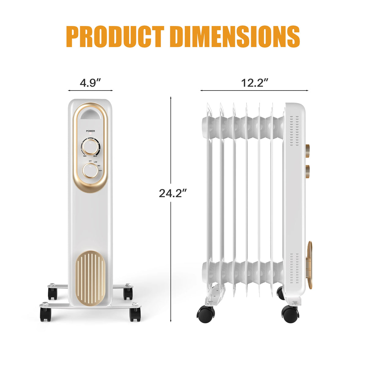 1500W Oil Filled Radiator Space Heater Indoor Portable Electric