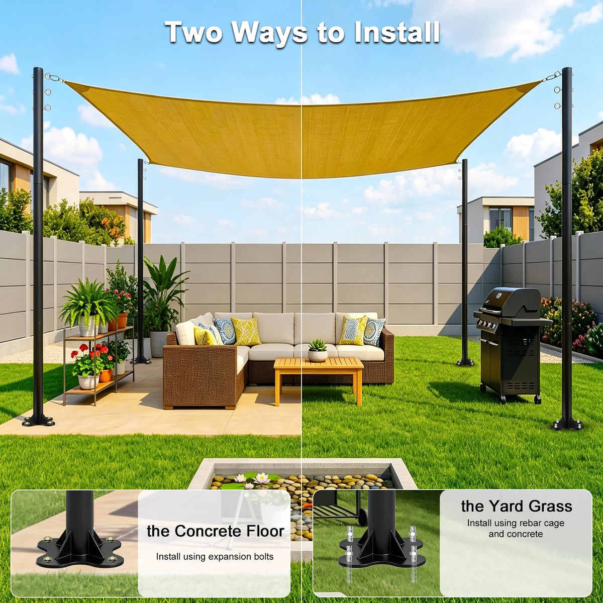 Adjustable Rust Resistant Metal Shade Sail Support Posts