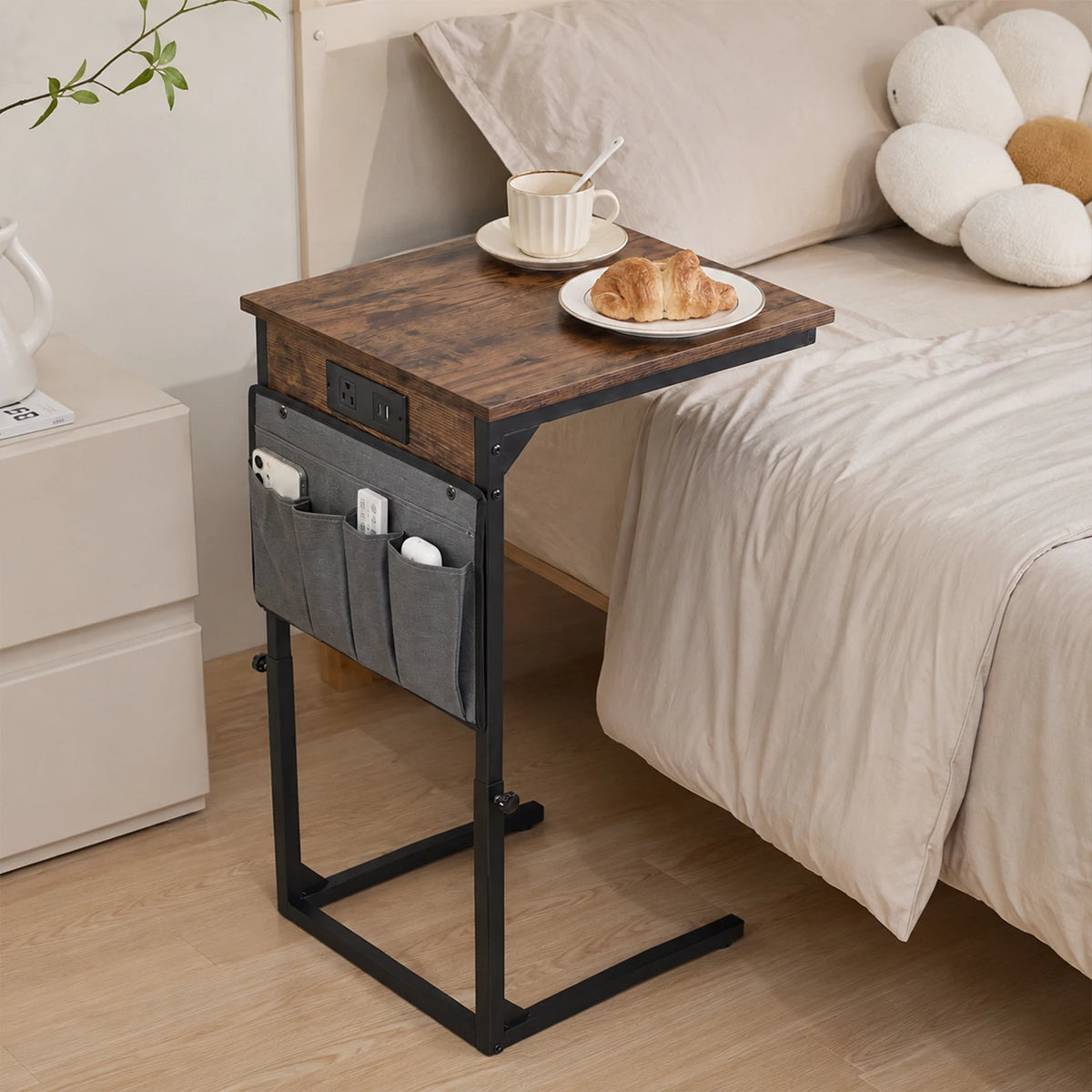 HiMISS Adjustable C Shaped End Table With USB Charging Station
