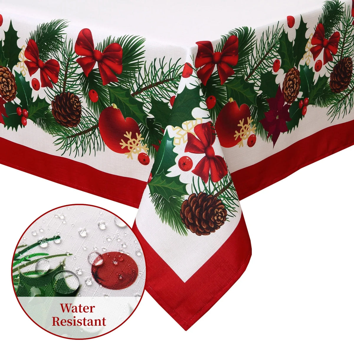 HiMISS Washable Christmas Tablecloth Reusable Festive Dining Room Cover