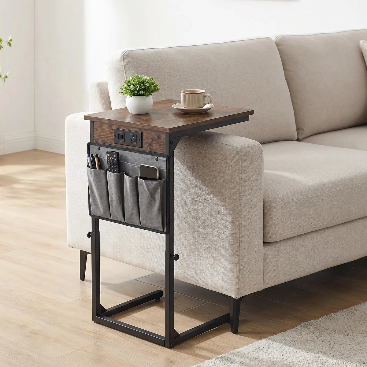 HiMISS Adjustable C Shaped End Table With USB Charging Station